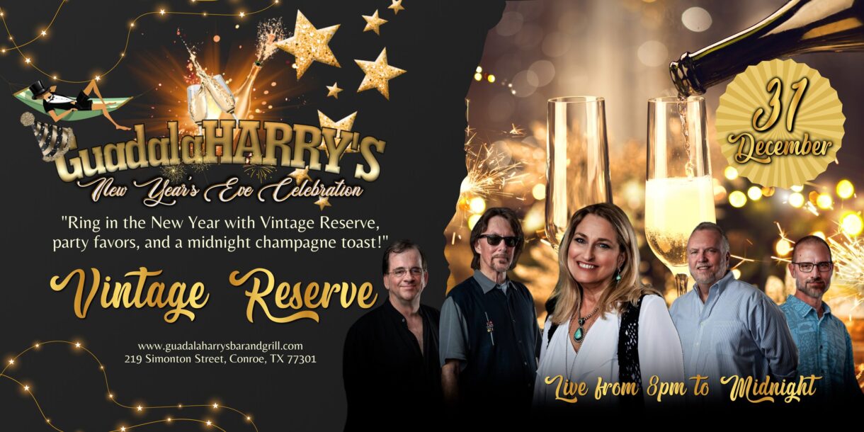 A picture of Dec 31 New Year's Eve w/ Vintage Reserve & Chinedu | Jan 2 Cliff Hanning, Jan 3 Rick Sousley at Guadalaharry's Bar & Grill